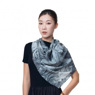 Khăn lụa vuông Long văn mẫu ghi khói 100*100 cm